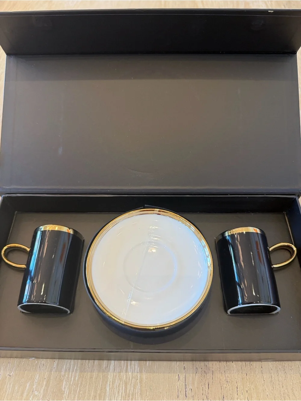 Monterey Bay Fine Porcelain Espresso Cups & Saucers - Set of 2, Restored Black